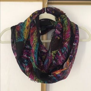 Colorful frayed infinity scarf